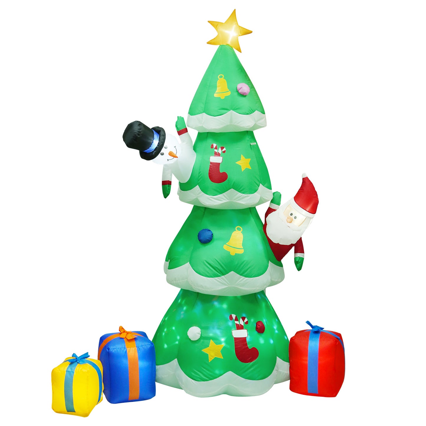 6.89FT Christmas Inflatable Outdoor Decoration with Christmas Tree Gift Box Santa Claus Blow Up Yard Decoration with LED Light Built-in Air Blower for - Multi -