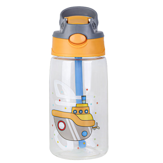 16.2Oz Leak-proof Kids Water Bottle with Straw Push Button Sport Water Bottle for Kids Crab Ship Jellyfish Rocket - Ship -