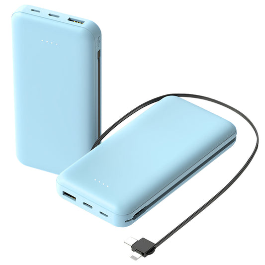 10000mAh Power Bank Portable Phone Charger External Battery Pack with LT & Type-C Double-ended Cable Type-C USB Cable Fit For IOSPhone 14 Android And  - Blue -