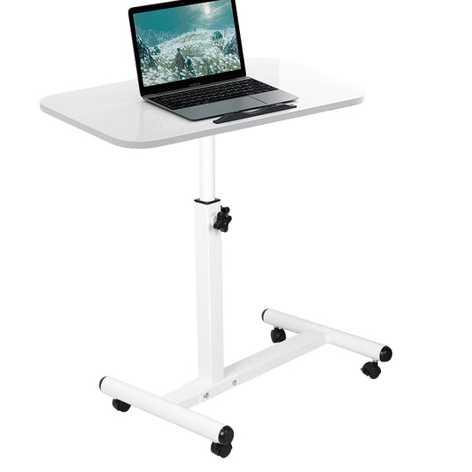 Rolling Laptop Table Portable Computer Desk Movable Table with Adjustable Height Tilting Angle - White -