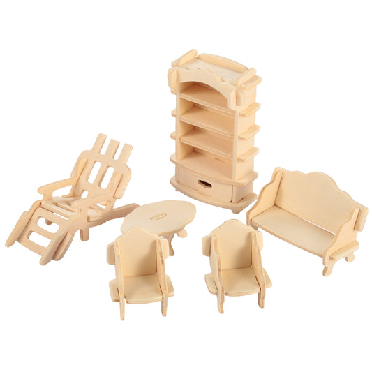 3D Wooden Dollhouse Furniture Puzzles DIY Miniature Furniture Models Set