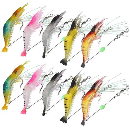 10Pcs Shrimp Bait Set Silicone Soft Lifelike Shrimp Fishing Lures with Luminous Sharp Hooks for Freshwater Saltwater - Multi -