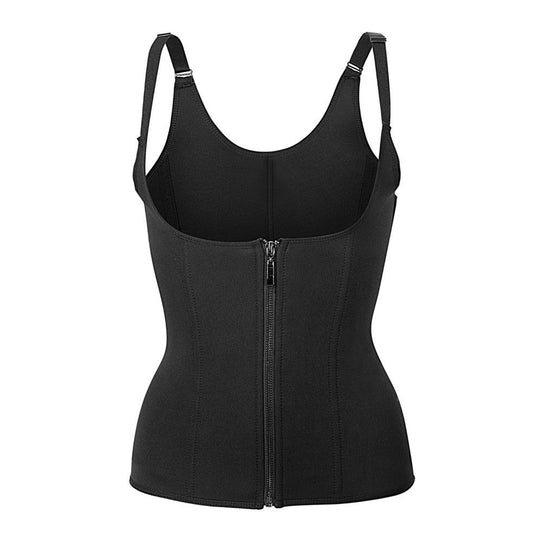 Zippered Waist Trainer Corset Waist Tummy Control Body Shaper Cincher Back Support with Adjustable Straps for Women - Black -