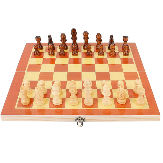 Folding Board Game Set Portable Travel Wooden Chess Set with Wooden Crafted Pieces Chessmen Storage Box 11.3"x11.3" - Multi -