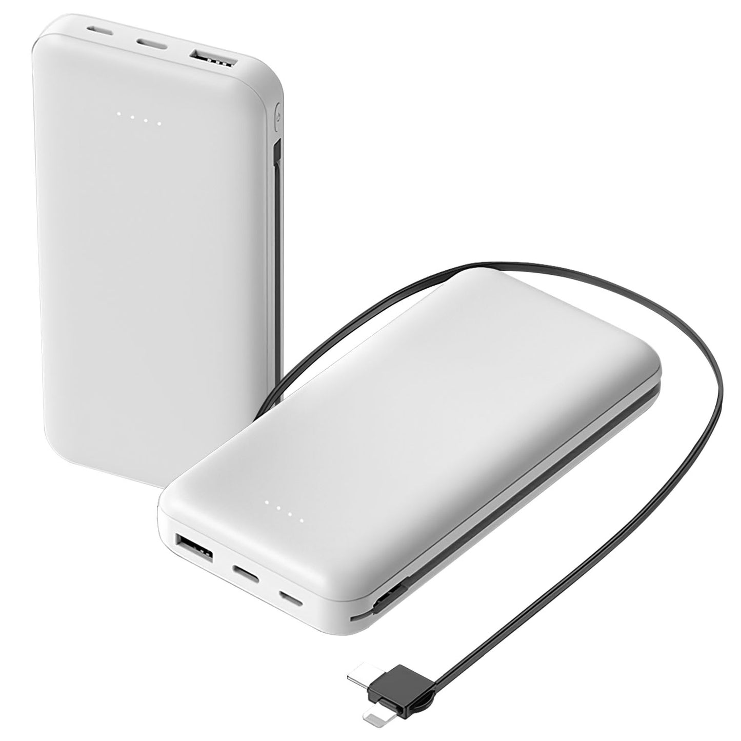 10000mAh Power Bank Portable Phone Charger External Battery Pack with LT & Type-C Double-ended Cable Type-C USB Cable Fit For IOSPhone 14 Android And  - White -