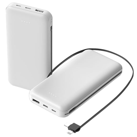 10000mAh Power Bank Portable Phone Charger External Battery Pack with LT & Type-C Double-ended Cable Type-C USB Cable Fit For IOSPhone 14 Android And  - White -