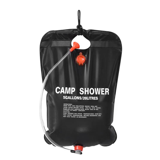 Portable Solar Heated Shower Bag Camping Shower Bath Water Bag 5 Gallons w/ On-Off Switchable Shower Head - Black -