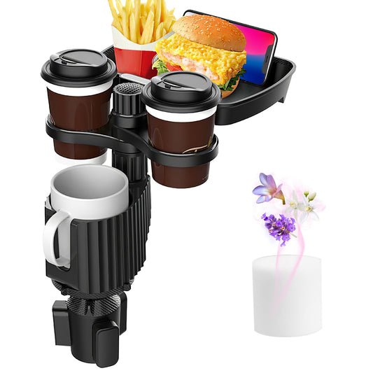 4-in-1 Car Cup Holder Tray Food Table Phone Holder Car Expander Detachable 360 Degree Rotatable Car Desk - Black -