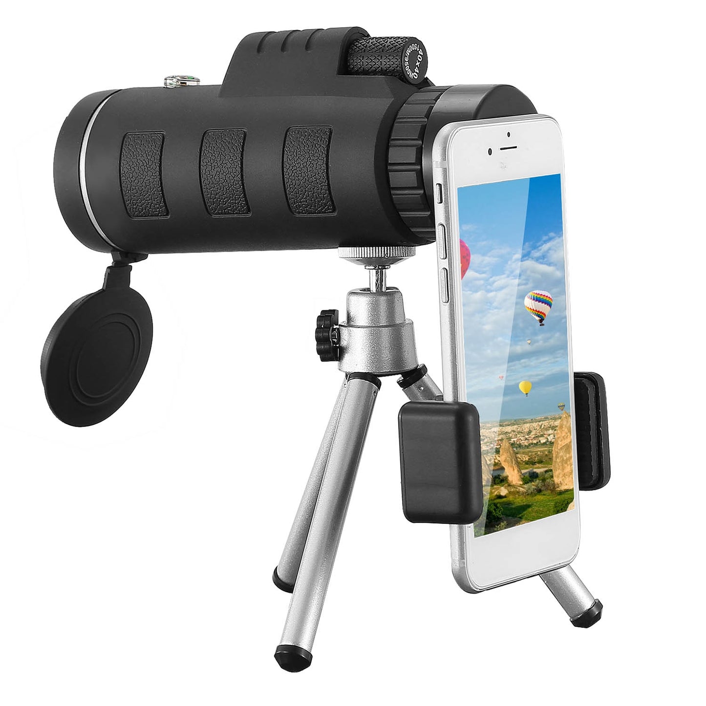 40x40 HD Optical Monocular Telescope w/ FMC Lens Low Light Vision Scope Phone Holder Tripod Compass For Bird Watching Hunting Camping Hiking Sport Eve - Black -