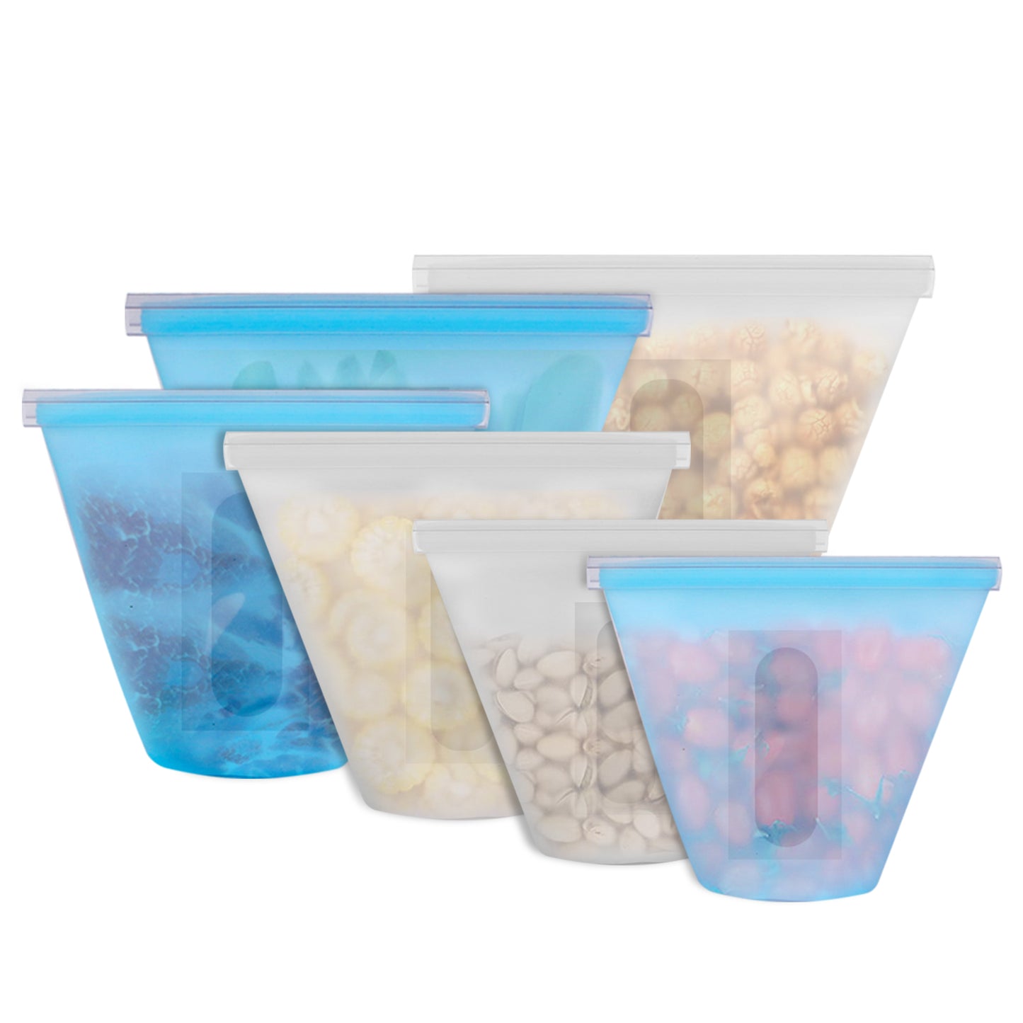 3Pcs Silicone Food Storage Bags Reusable Leakproof Food Container Set with 3 Seals Microwave Dishwasher Safe Environment Friendly 8.5Oz/17Oz/25.4Oz - Blue -