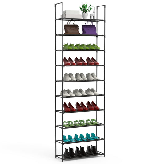 10 Tiers Shoe Rack Space-Saving 25-30Pairs Tall Shoe Shelf 23.03x10.82x72.83Inches Non-Woven Fabric Vertical Shoe Organizer For Hallway Entryway Close - Black -