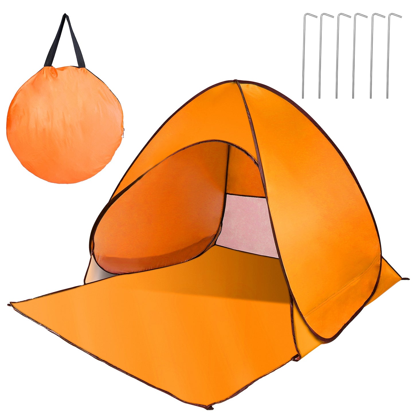 Pop Up Beach Tent Sun Shade Shelter Anti-UV Automatic Waterproof Tent Canopy for 2/3 Man w/ Net Window Storage Bag for Outdoor Beach Camping Fishing P - Orange -