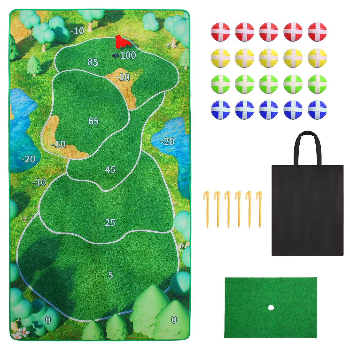 Golf Game Set Golf Game Training Mat Chipping Mat 20Pcs Sticky Golf Balls Indoor Outdoor Golf Practice Mat For Kids Party Family Gathering