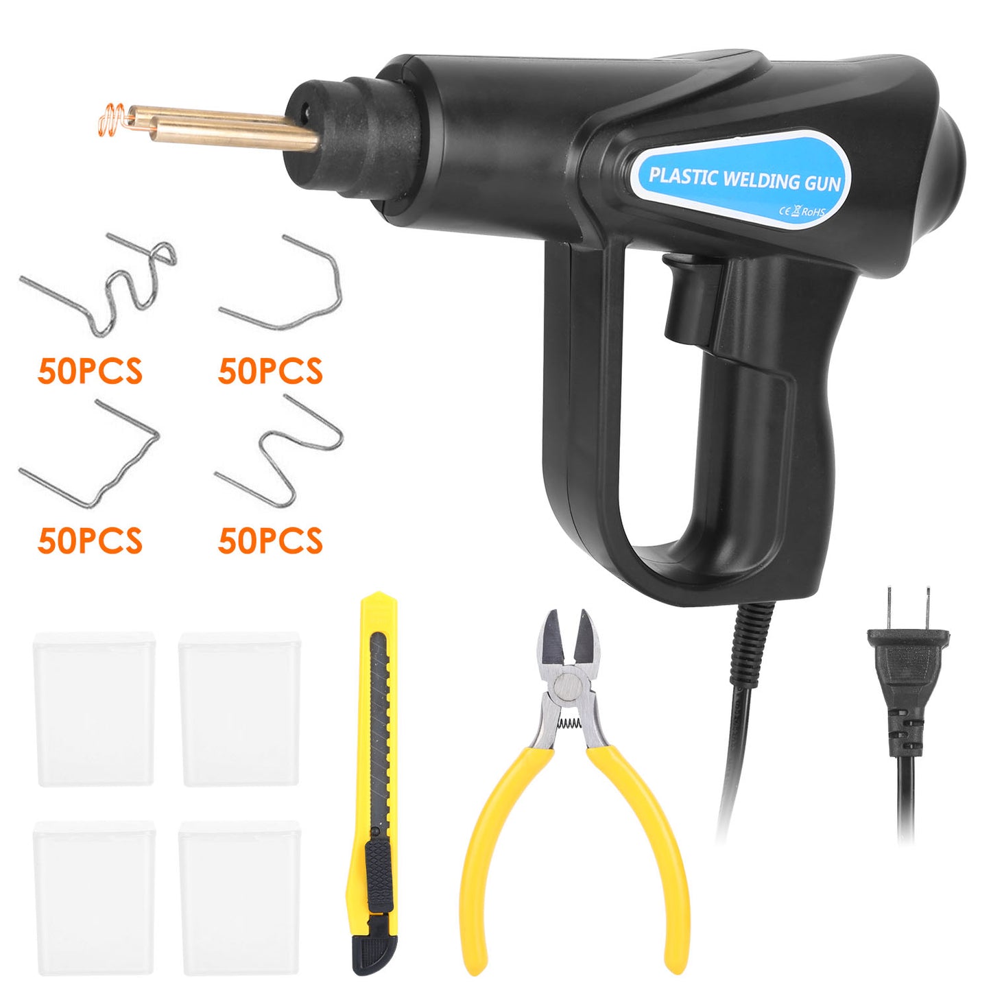 70W Plastic Welder Car Bumper Repair Kit Hot Stapler Welding Gun Plastic Repair Machine Soldering Tool with 200 Staples Pliers Cutter - Black -