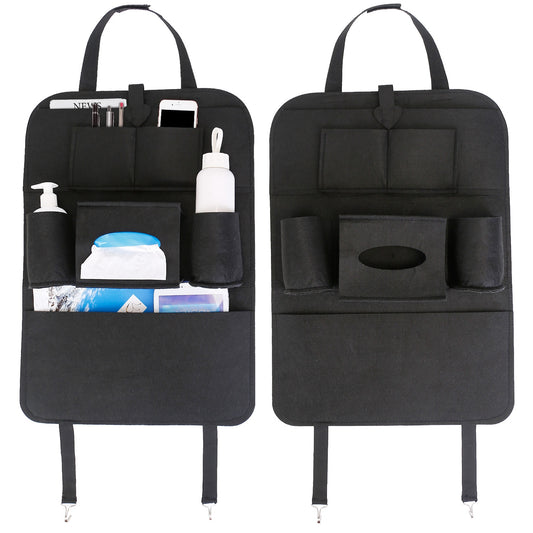 2Pcs Car Backseat Organizer Multi-pocket Car Storage Bag with 7 Pockets For Toys Snacks Drinks Pill Boxes Books Tablets Maps Magazines Water Bottle Ti - Black -