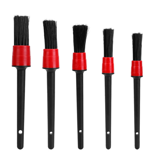 5Pcs Car Detailing Brush Set Detail Gap Cleaner For Automotive Dashboard Air Vent Wheels Cleaning Wet Dry Use - Black -