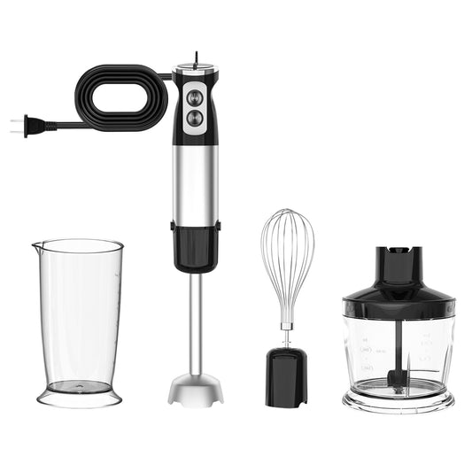 1000W 5 In 1 Immersion Hand Blender Stainless Steel Hand Mixer with 12 Speeds Turbo Mode Food Processor with 20Oz Beaker 17Oz Chopper Whisk Milk Froth - Black -