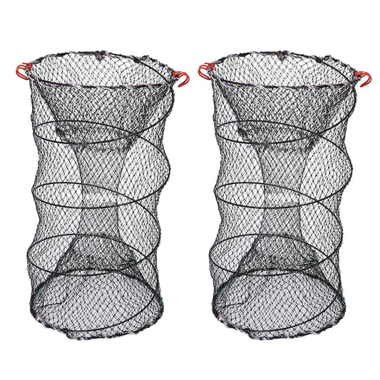 2Pcs Crab Trap Bait Nets Shrimp Prawn Crayfish Lobster Bait Fishing Pot Cage Basket 22x11.8in - Black -