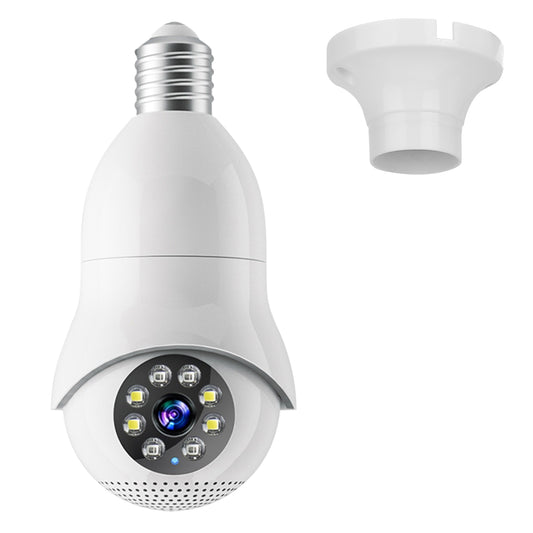 E27 WiFi Bulb Camera 1080P FHD WiFi IP Pan Tilt Security Surveillance Camera with Two-Way Audio Night Vision Flood Light Motion Tracking Siren Functio - White -