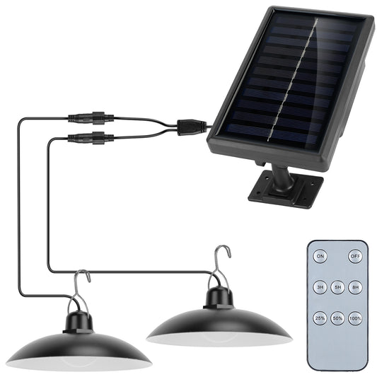 Solar Shed Lights Dual Lighting Heads Dimmable Timing Auto Sensor Turn Off Hanging Lamp IP65 Waterproof Remote Control Pendant Light For Garden Patio - White -