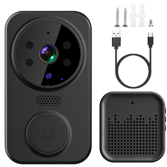 WiFi Security Doorbell Camera with Volume Adjustable Wireless Chime 1080P Camera Night Vision 2-Way Audio Free Cloud Storage - Black -