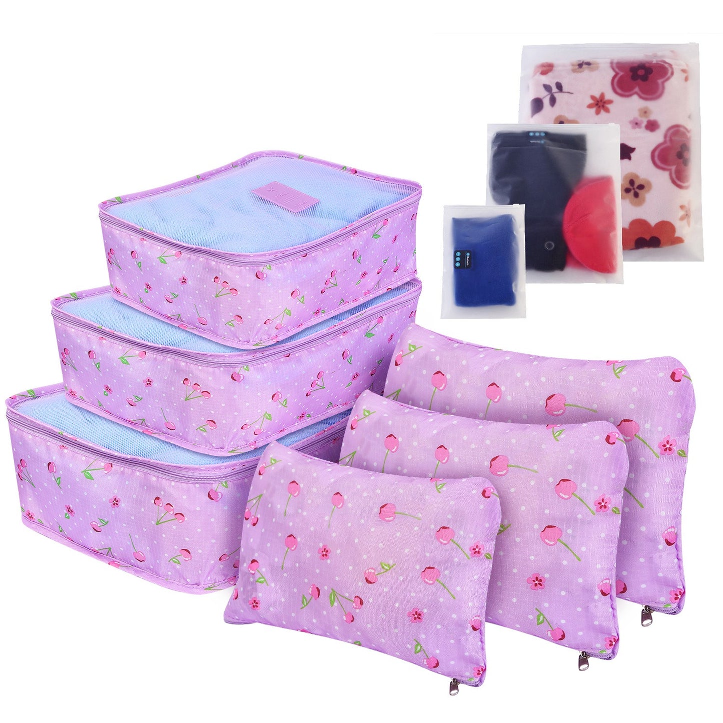 9Pcs Clothes Storage Bags Water-Resistant Travel Luggage Organizer Clothing Packing Cubes for Blouse Hosiery Stocking Underwear - Purple -