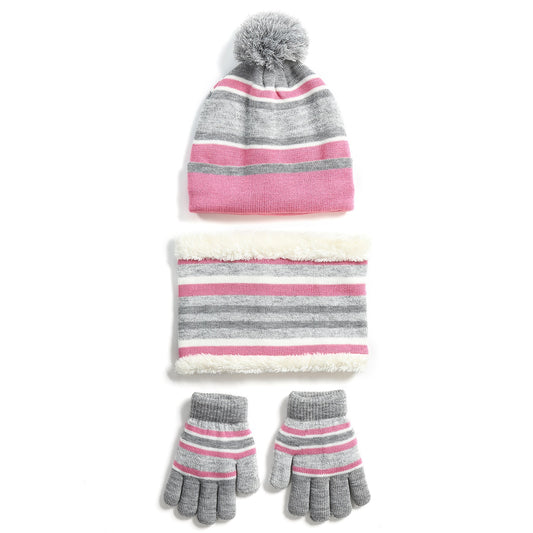 Winter Kids Knitted Hat Scarf Gloves 3Pcs Boys Girls Winter Warm Beanie Hat and Glove Scarf Set Beanie Neck Warmer Mittens for 4-7-Year-Old Kids - Pink -