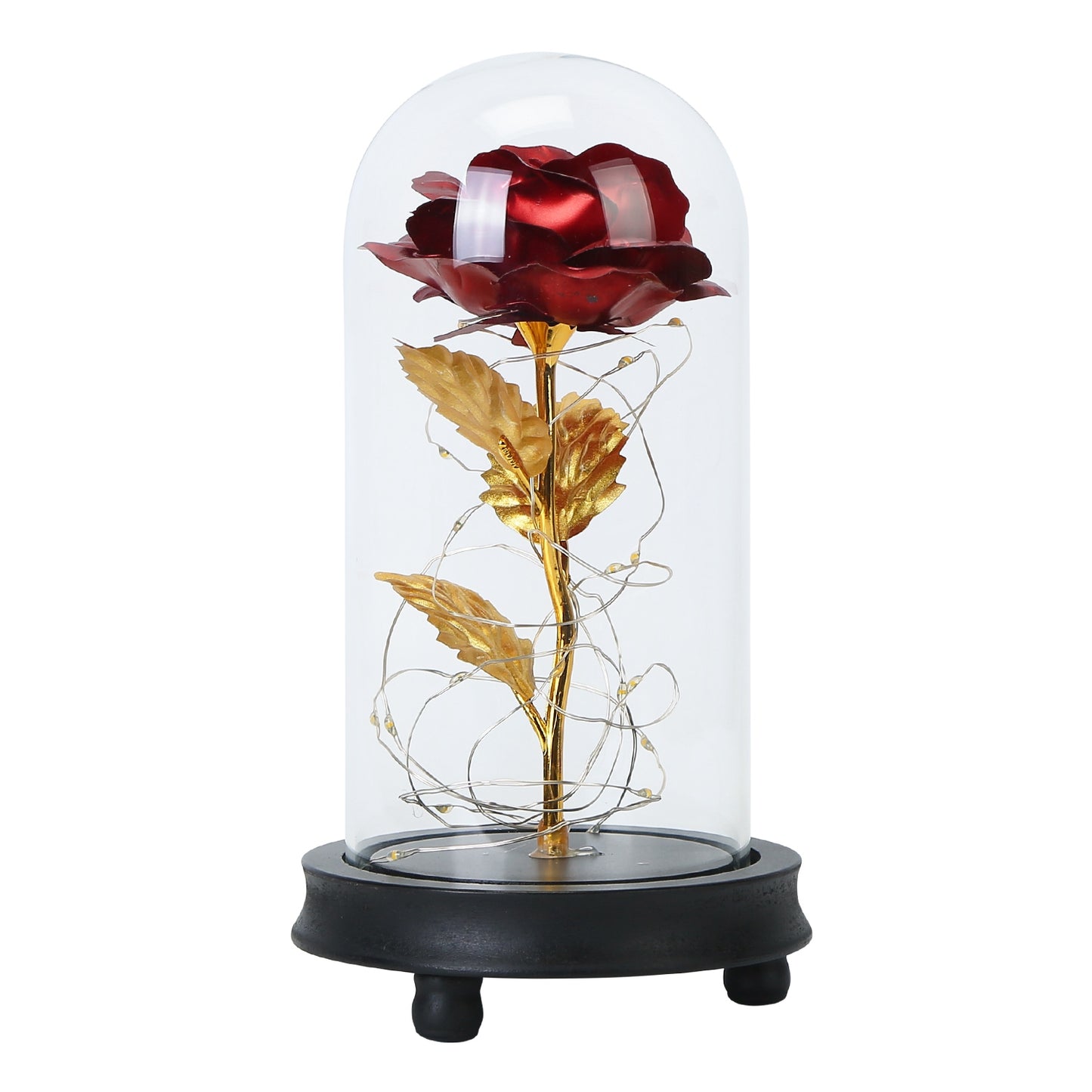 Foil Rose LED String Light Rose Fairy Lamp w/ Glass Dome For Valentines’ Day Mother’s Day Wedding Birthday - Red -