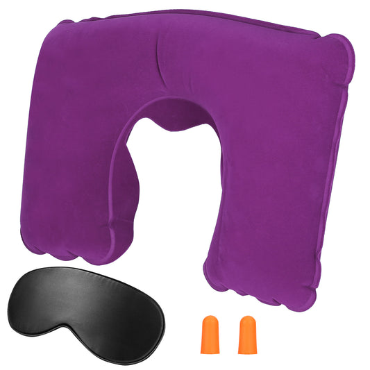 Travel Pillow Inflatable U Shape Neck Pillow Neck Support Head Rest Office Nap Car Airplane Cushion - Purple -