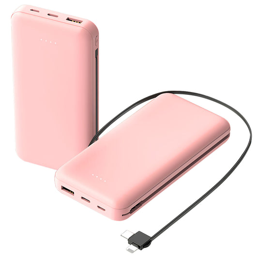 10000mAh Power Bank Portable Phone Charger External Battery Pack with LT & Type-C Double-ended Cable Type-C USB Cable Fit For IOSPhone 14 Android And  - Pink -