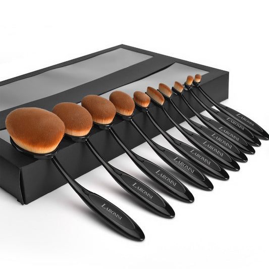 10-PCS Oval-Shaped Makeup Brush Set - Black -