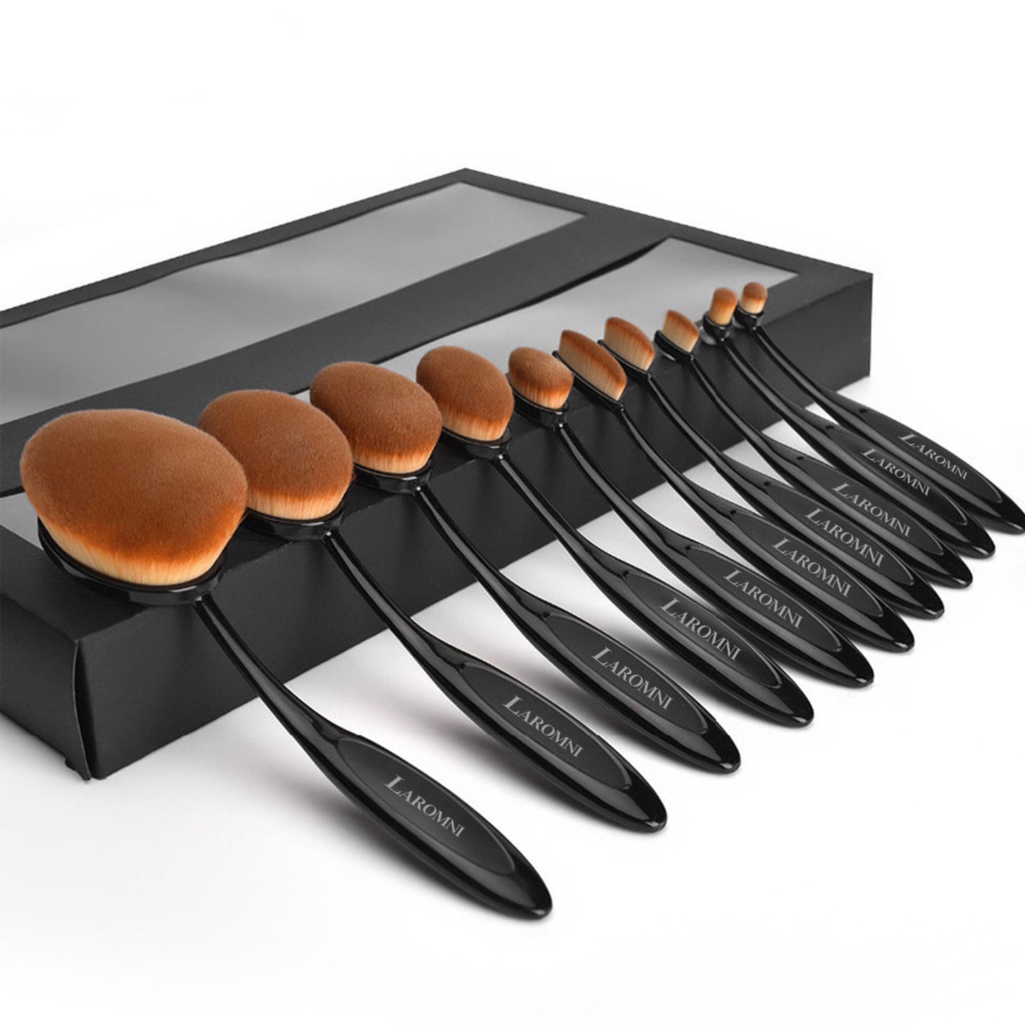 10-PCS Oval-Shaped Makeup Brush Set - Black -