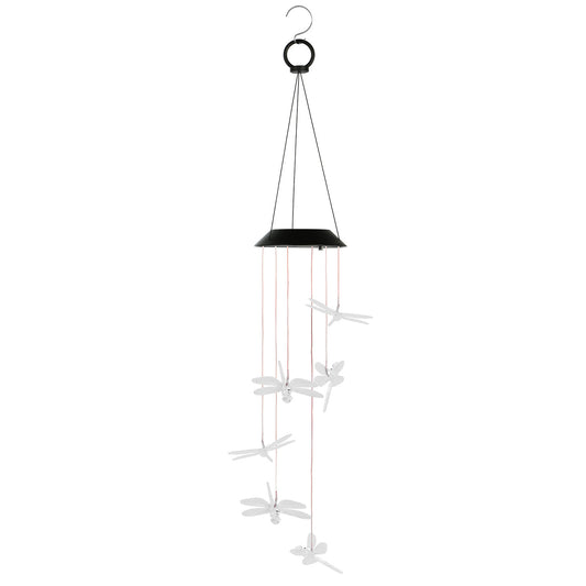 Solar Powered Dragonfly Lights Wind Chimes LED Color Changing Hanging Wind Lamp Waterproof Decorative Night Lamp For Lawn Yard Balcony Porch - Black -