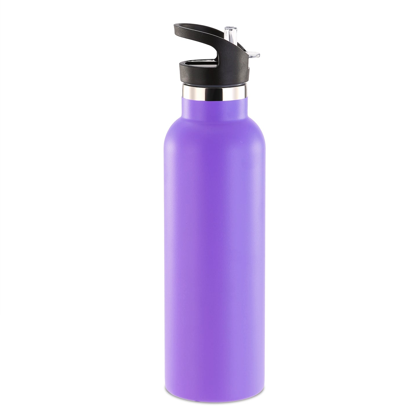 Sports Water Bottle Stainless Steel Vacuum-Insulated Drinking Cup w/ Straws Outdoor Cycling Hiking - Purple - 500mL