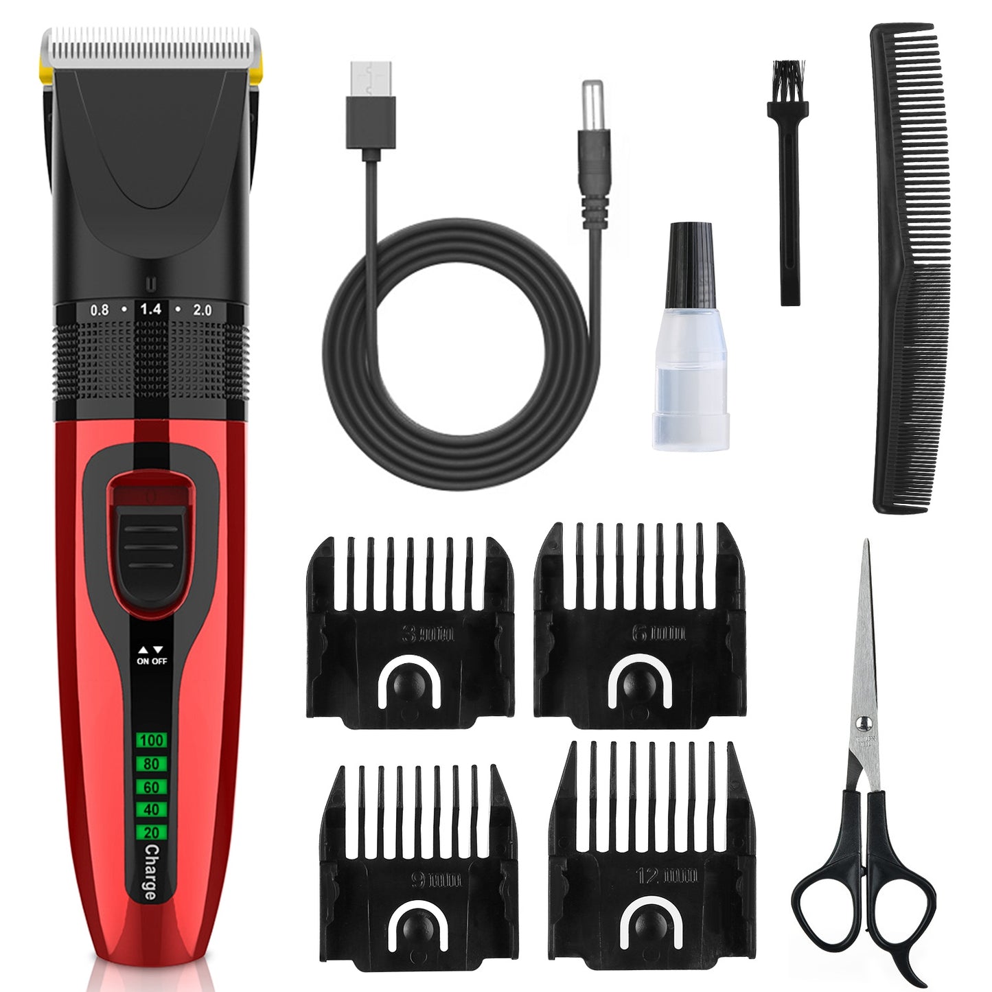 Pet Grooming Kit Rechargeable Cordless Dog Grooming Clippers Low Noise Electric Dog Trimmer Shaver Hair Cutter w/ 4 Guide Combs Scissors Oil - Red -