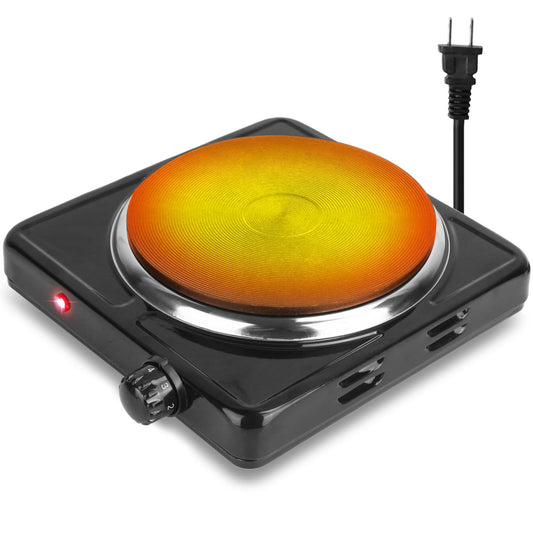 Portable 1500W Electric Single Burner Hot Plate Stove - Non Slip Feet, 5 Temp Adjustments - Black -