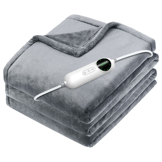 Flannel Heated Blanket - 10 Heat Settings, Auto Off, Washable - Home & Office - 59x71in - Gray - 180 x 150cm