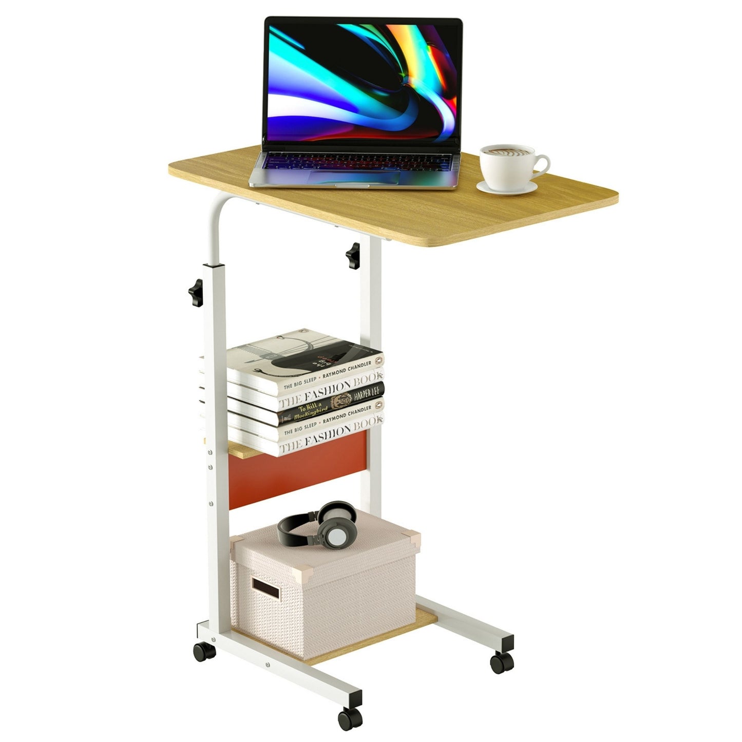 3-Tier Laptop Desk Small Side Table - Fits Couch, Bed, Sofa - for Small Spaces - Living Room, Bedroom - Beige - 60 x 40cm