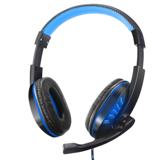 Stereo Gaming Headset with LED Light, Noise Isolation, Soft Memory Earmuffs, Mic, 3.5mm Plug, USB, 6.56ft Cord - PS4 Xbox - Blue -