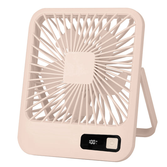 Portable Rechargeable Mini Fan: LCD Display, Adjustable Speed, Strong Airflow - Beige -