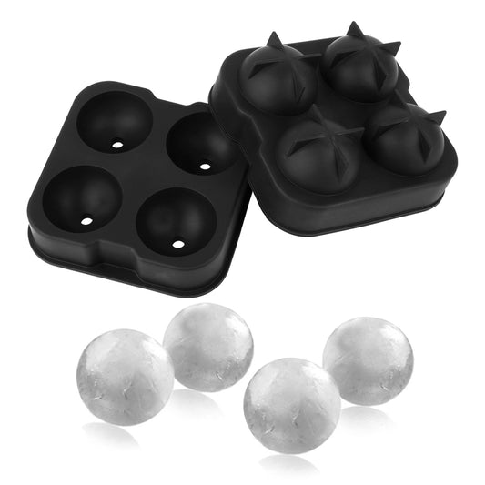 4-Ball Silicone Ice Mold - Whisky/Bourbon - Create Perfect Spheres - Black -