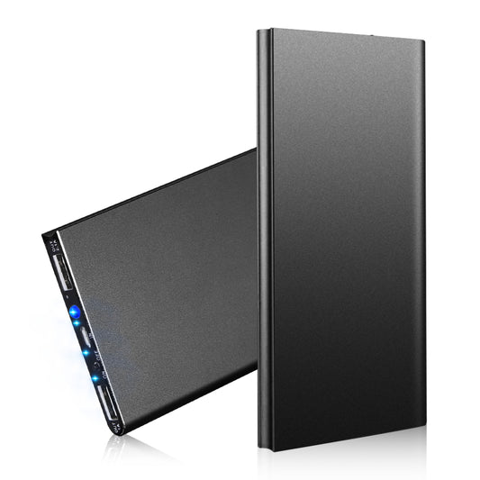 20K mAh Ultra-thin Power Bank: Dual USB, Phone Charger - Black -