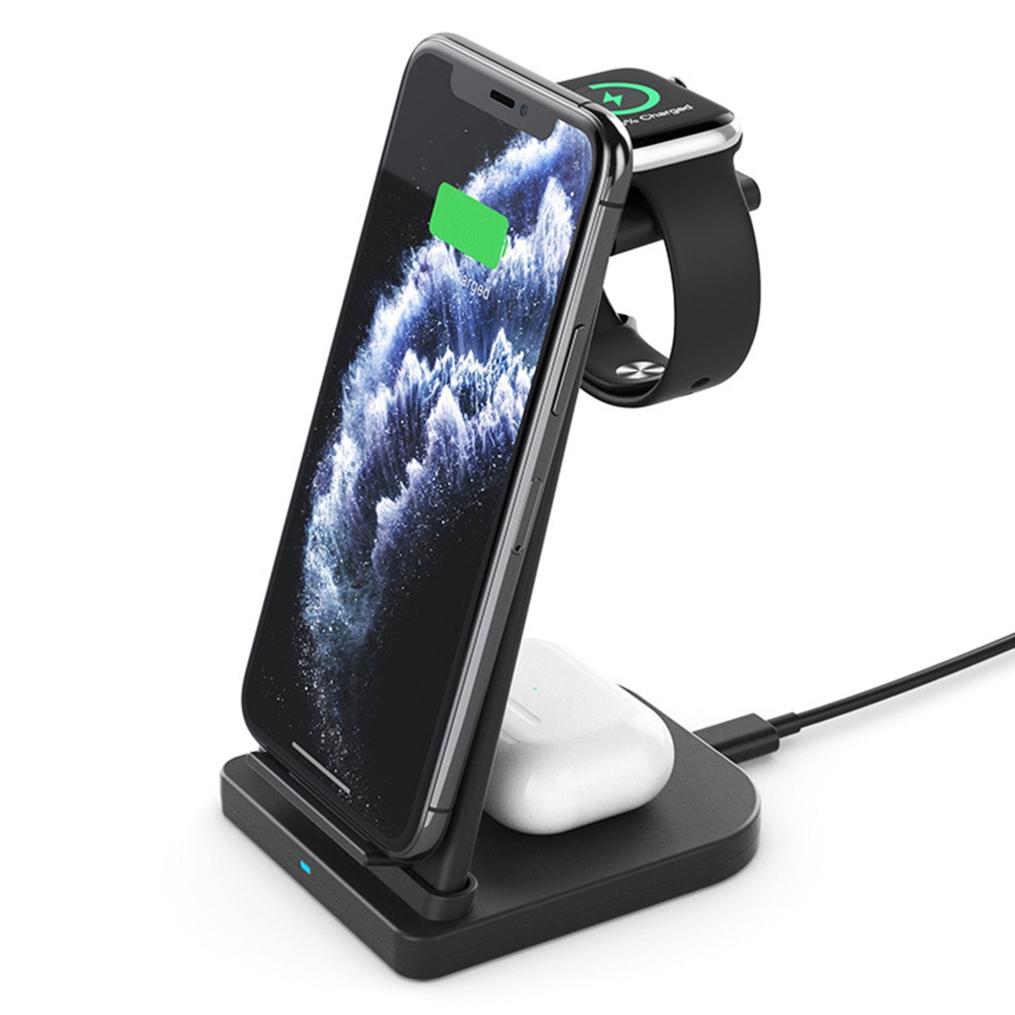 15W Fast Charging Station for iPhone, iWatch, AirPods - Qi Enabled Dock - Black -