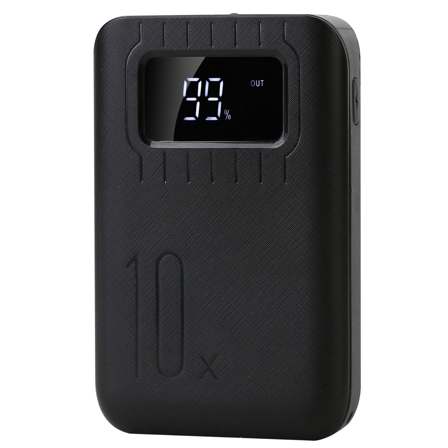 10,000mAh Power Bank Charger with Dual USB Ports, LCD Display & Flashlight - Black -