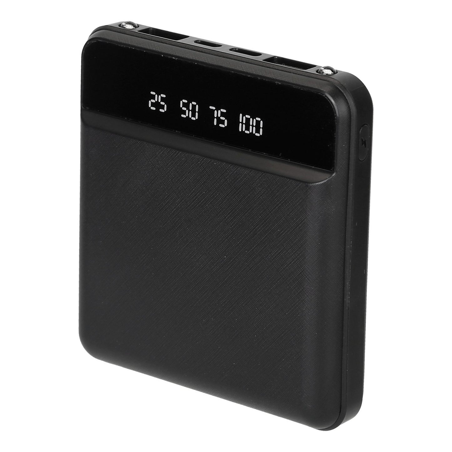 10K mAh Mini Power Bank, 2 USB Ports, LCD Display, Type C & Micro USB Input. - Black -