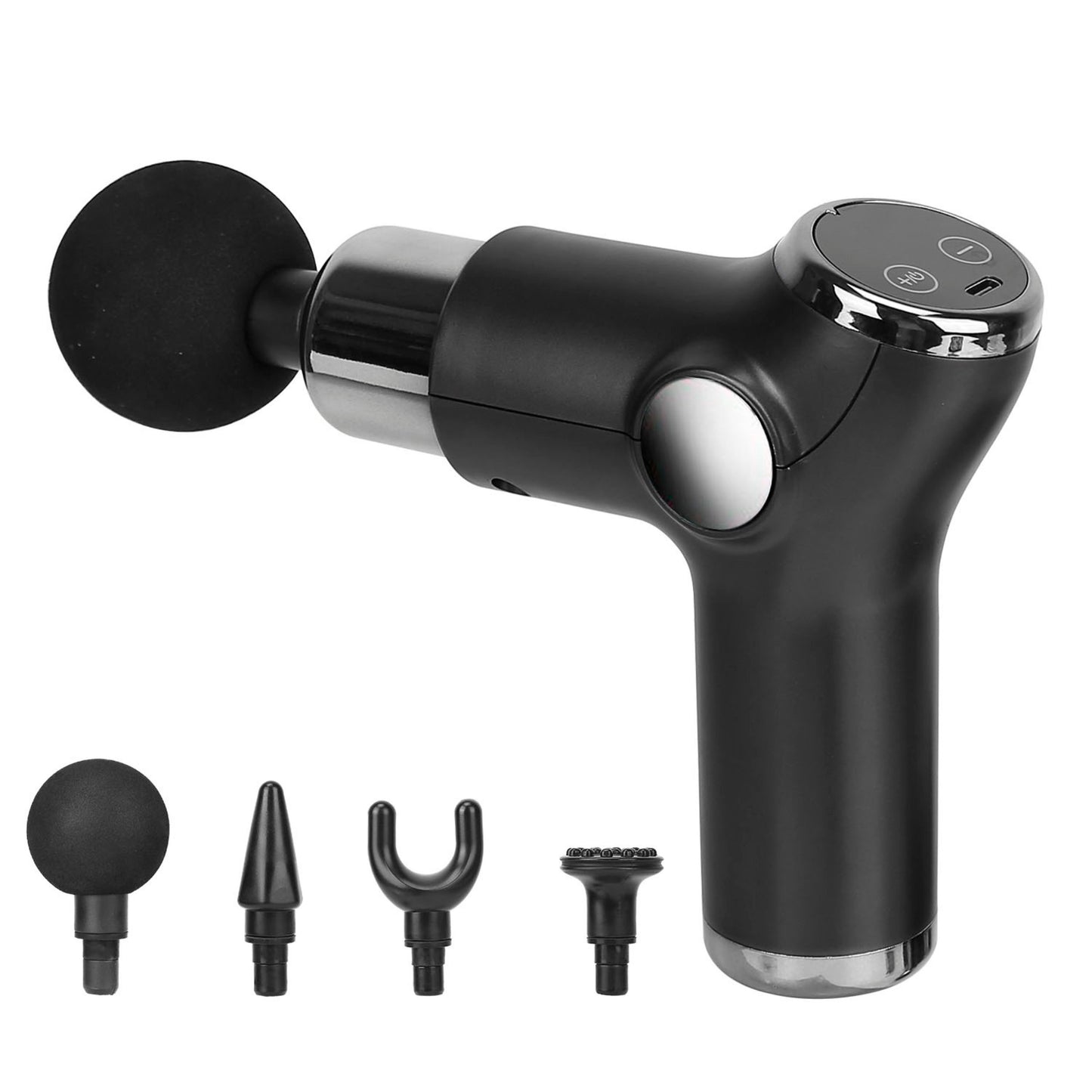 32 Intensity Massage Gun with 4 Heads - Deep Tissue Muscle Relaxation - Black -