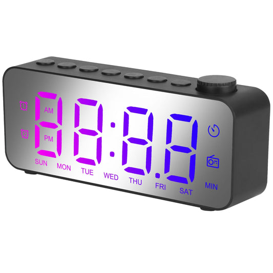 RGB LED Digital Alarm Clock - 8 Alarm Sounds, 8 Font Colors, 16 Volumes, 5 Dimmer Modes, 3 Alarm Settings - Black -