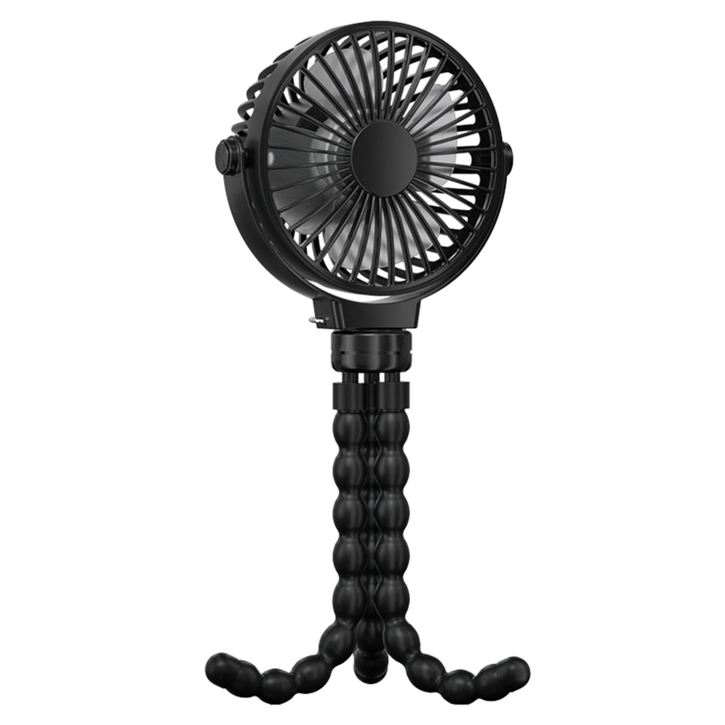 Portable Baby Stroller Fan - Rechargeable Handheld Fan with Flexible Tripod - 3 Speeds - 360° Tilt Head - Black -