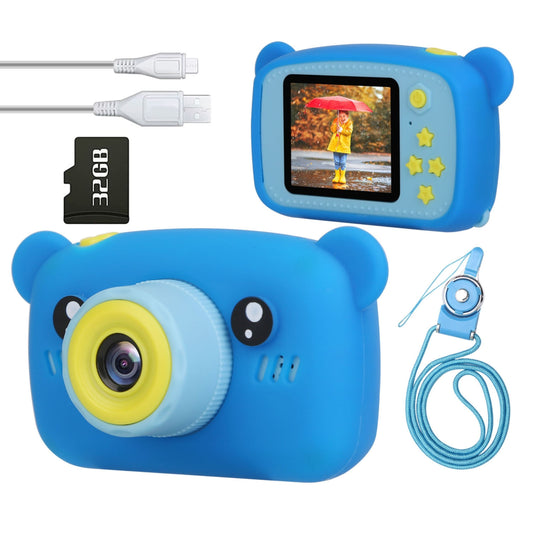 Kids Digital Camera - 2.0in Screen, 4X Digital Zoom, 5 Games, 32G MMC Card - Perfect Christmas & Birthday Gift for 3-10 Year Olds - Blue -