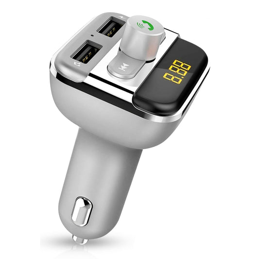 Wireless FM Transmitter 3.4A USB Car Charger Hands-free Call MP3 Player TF Card USB Disk Reader - Gray -